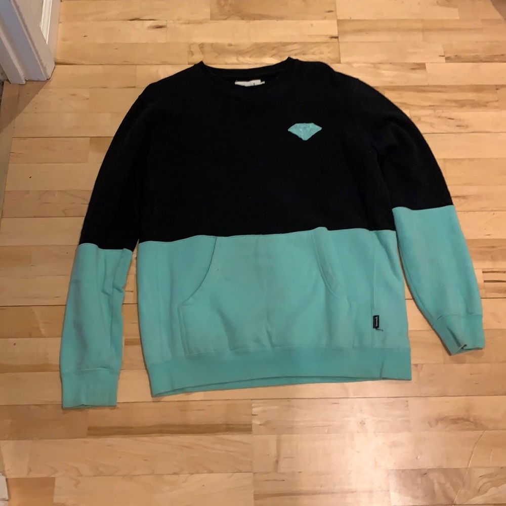 Diamond Supply Half Black Half Teal Crewneck